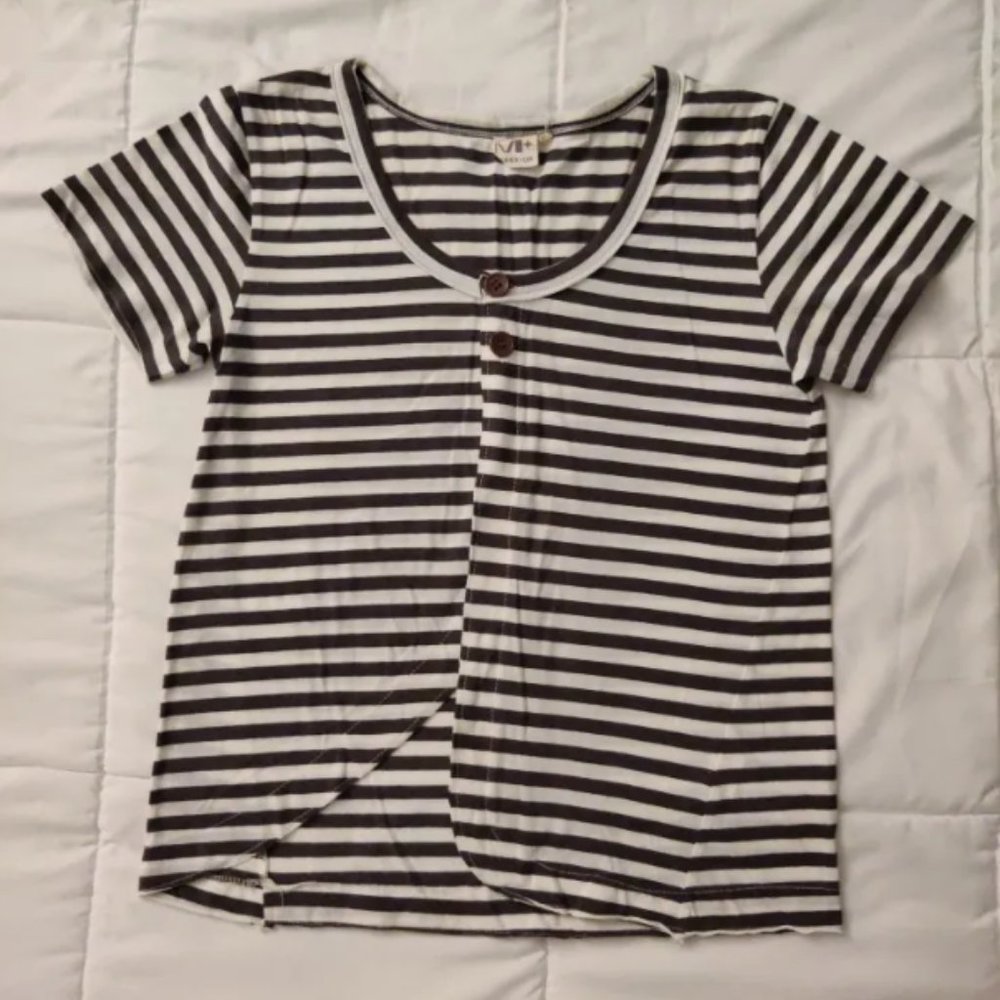 Grey Striped Short Sleeves XS